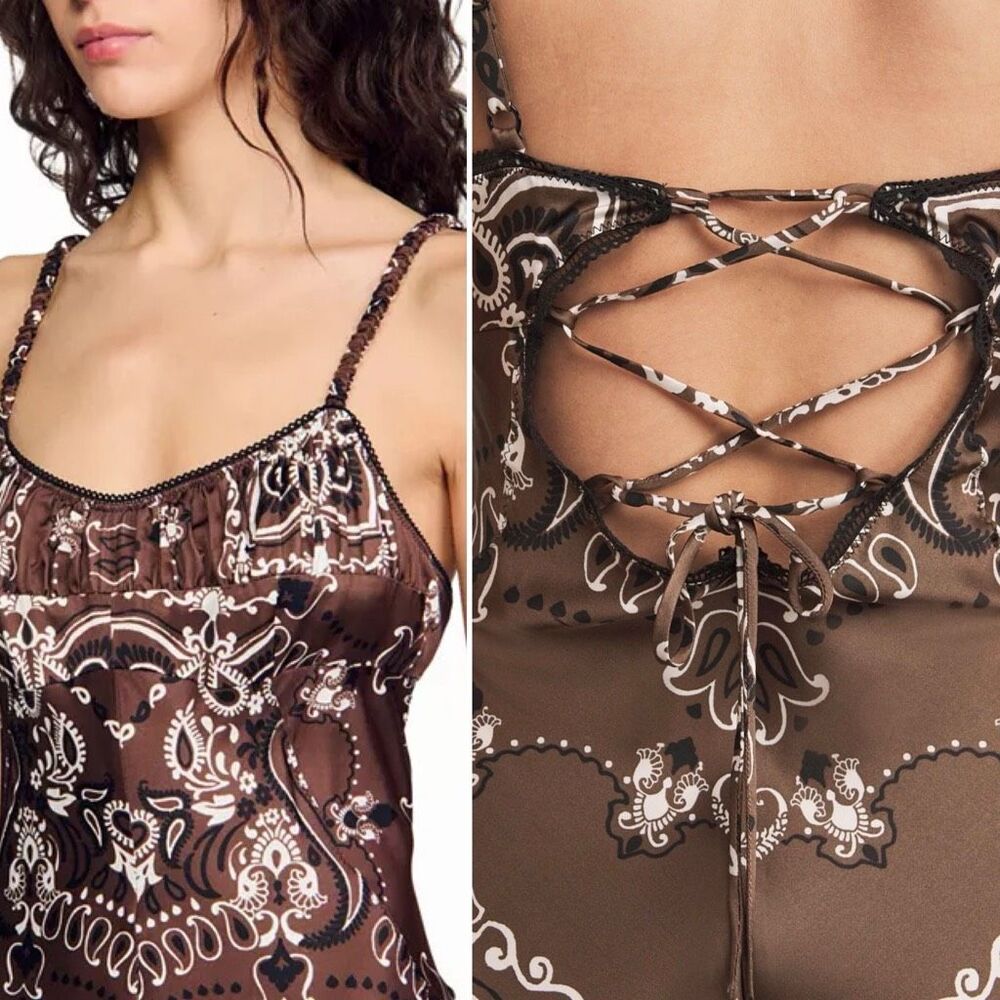 Sandro Bandana Print Slip Maxi Dress Brown | Size 40 / US 8 - Picture 4 of 13